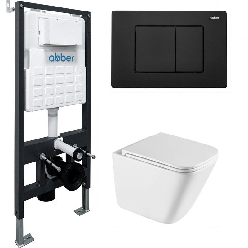 Комплект подвесной унитаз с инсталляцией и кнопкой Abber Rechteck AC1219TC-AC0105-AC0120MB (белый, черный матовый)