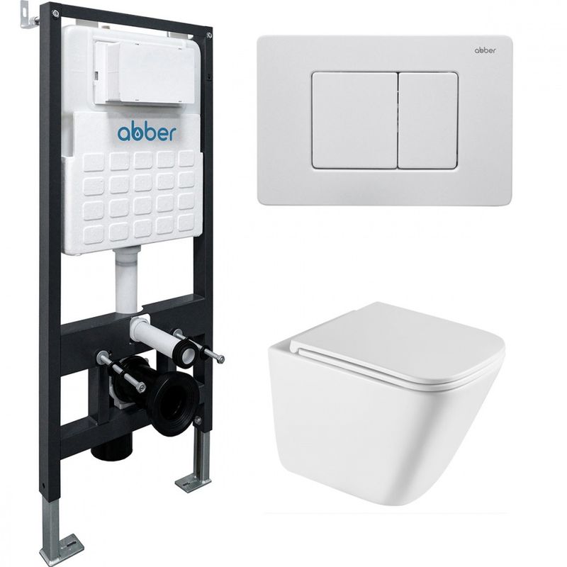 Комплект подвесной унитаз с инсталляцией и кнопкой Abber Rechteck AC1219TC-AC0105-AC0120MW (белый, белый матовый)