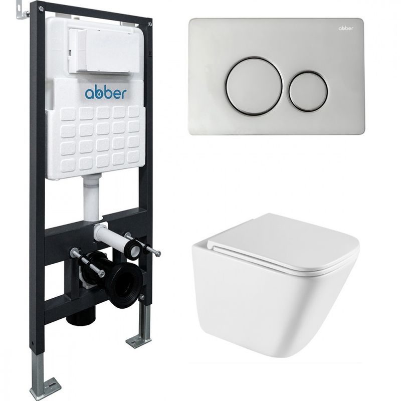 Комплект подвесной унитаз с инсталляцией и кнопкой Abber Rechteck AC1219TC-AC0105-AC0121 (белый, хром глянцевый)