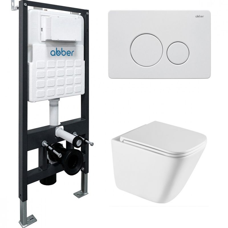 Комплект подвесной унитаз с инсталляцией и кнопкой Abber Rechteck AC1219TC-AC0105-AC0121MW (белый, белый матовый)