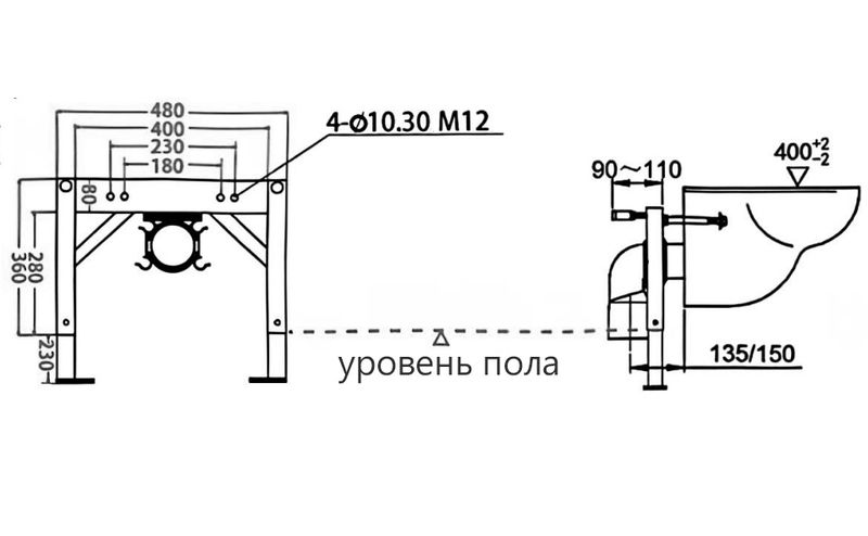 Комплект унитаз-биде подвесной с инсталляцией Abber Rechteck AC1120S-AC0101P2 59x40x39 (белый), электронный
