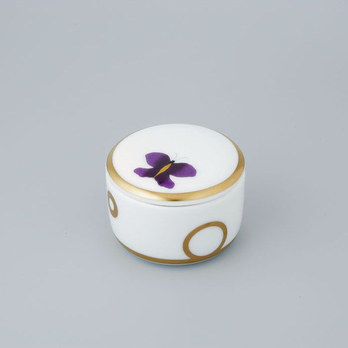 Коробка для таблеток фарфоровая настольная 5.5x5.5 см. THG Capucine Mauve Decor Or A7D-A02-4616 (золотой, лиловый, белый)