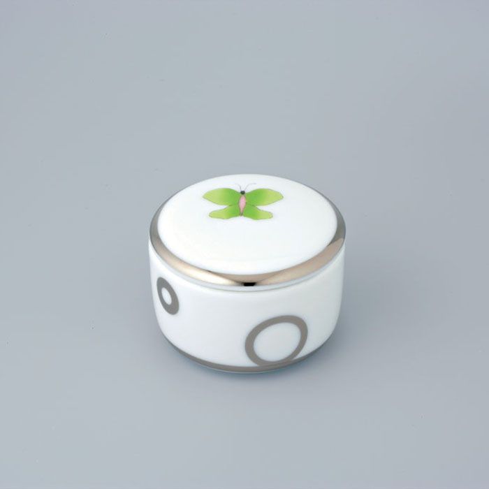Коробка для таблеток фарфоровая настольная 5.5x5.5 см. THG Capucine Vert Decor Platine A7E-A02-4616 (платина, зеленый, белый)