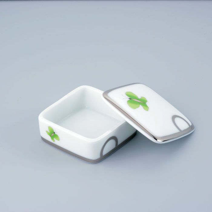 Коробка для таблеток фарфоровая настольная 5.5x5.5 см. THG Capucine Vert Decor Platine A7E-A02-4617 (платина, зеленый, белый)