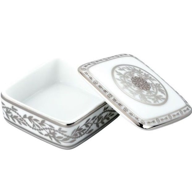 Коробка для таблеток керамическая 5.5x5.5 см. Marquise platinum decor A7G-A02-4617 (белый, платина)
