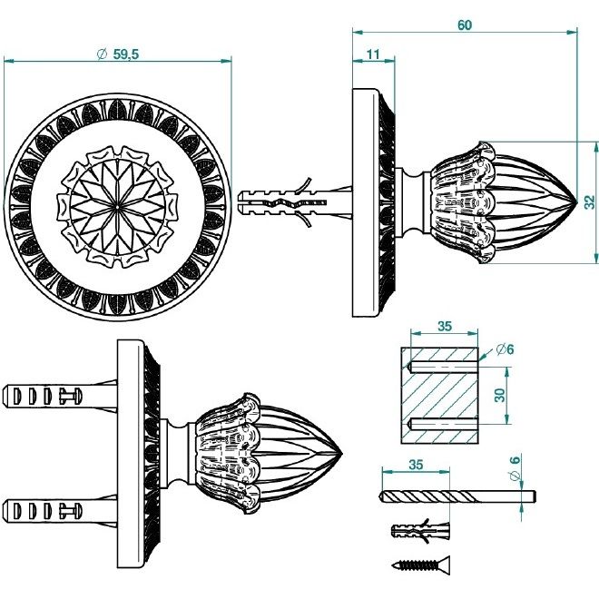 Крючок одинарный подвесной THG Malmaison metal U93-F01-517 (золотой)