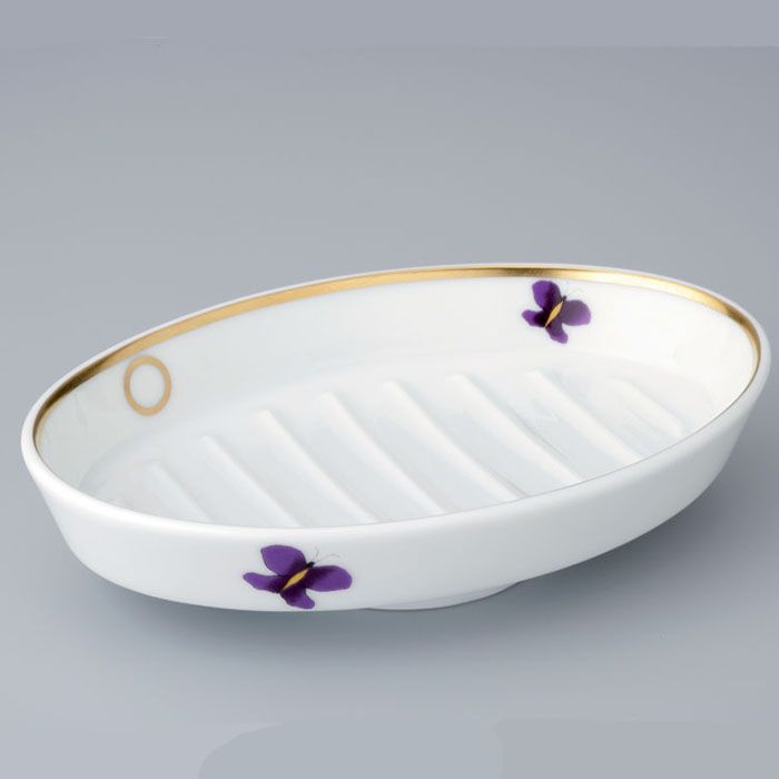 Мыльница фарфоровая настольная THG Capucine Mauve Decor Or A7D-A02-4607 (золотой, лиловый, белый)