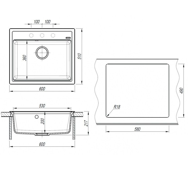 Мойка кухонная Abber Quarz AQ2902S 60х51 (песочный), слив-перелив