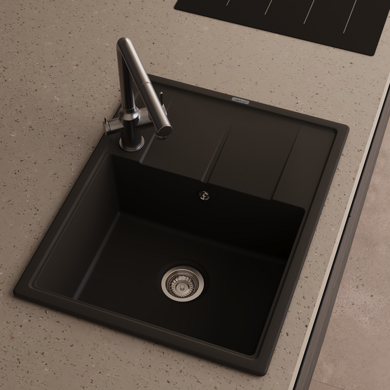 Мойка кухонная Abber Quarz AQ2903B 65х51 (черный), слив-перелив