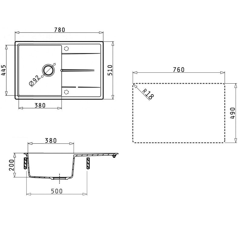 Мойка кухонная Abber Quarz AQ2904G 78х51 (серый), слив-перелив