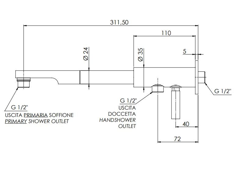 Отвод для душа Remer 30 см. N348ND30 (хром)