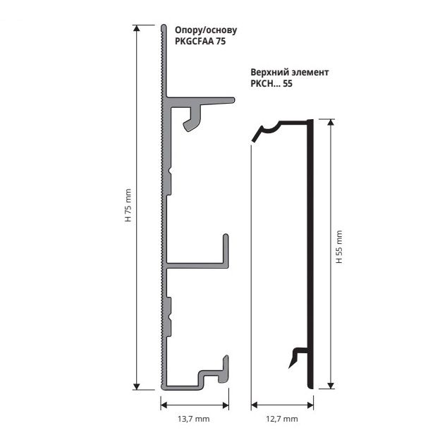 Плинтус Progress Profiles Proskirting Channel PKCHBS 55 2 м. (серебро), крацованный