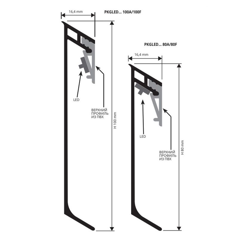 Плинтус Progress Profiles Proskirting GILED PKGLEDAA 100 (серебро), без клея