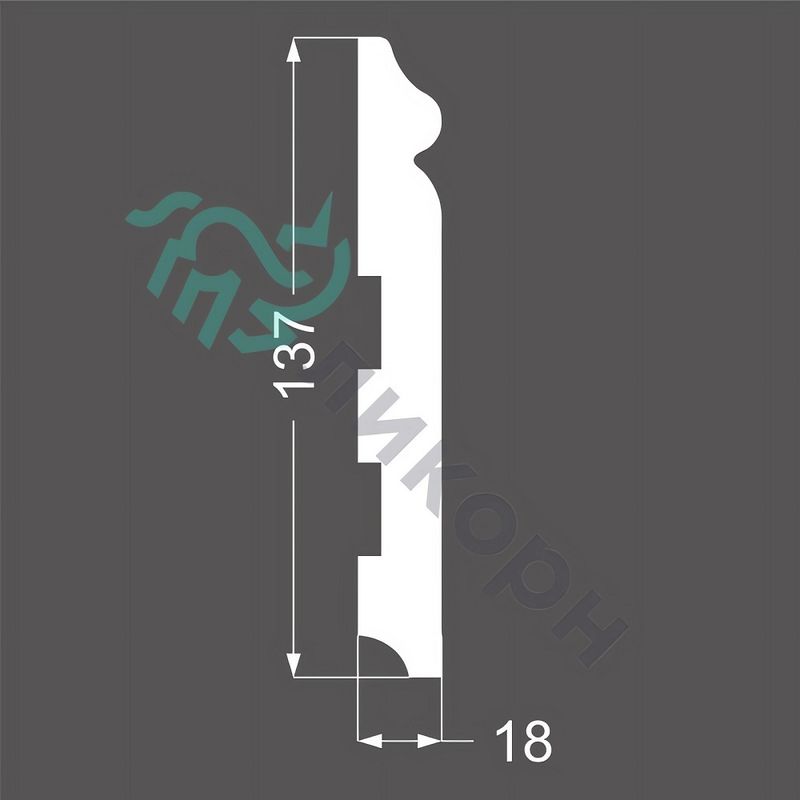 Плинтус Ликорн К-08 (белый) 13.7x205, напольный, крашенный, МДФ, с кабель-каналом, фигурный