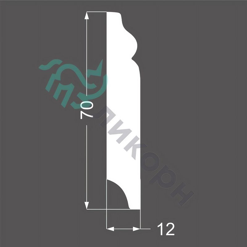 Плинтус Ликорн К-17 (белый) 7x205, напольный, крашенный, МДФ, с кабель-каналом, фигурный