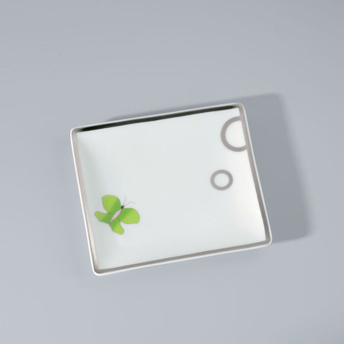 Поднос фарфоровый настольный 12.2х11см. THG Capucine Vert Decor Platine A7E-A02-4612 (платина, зеленый, белый)