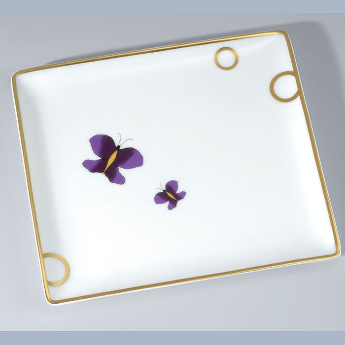 Поднос фарфоровый настольный 17.1х15.4 см. THG Capucine Mauve Decor Or A7D-A02-4613 (золотой, лиловый, белый)