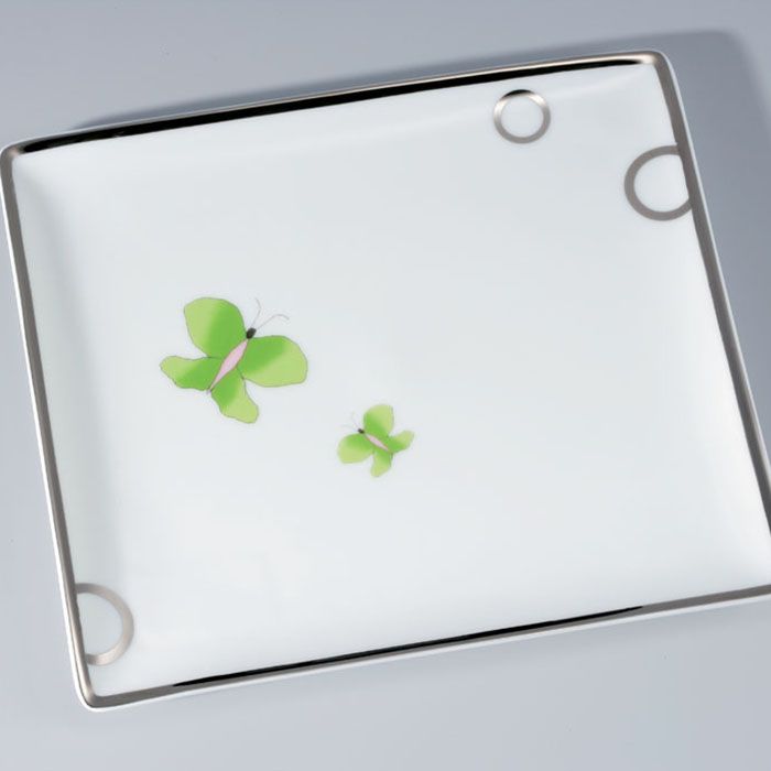 Поднос фарфоровый настольный 22х19.8 см. THG Capucine Vert Decor Platine A7E-A02-4614 (платина, зеленый, белый)