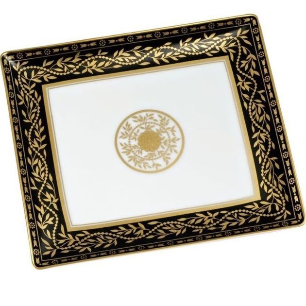 Поднос фарфоровый настольный THG Marquise noir decor 17.1х15.4 см. A7F-A02-4613 (золотой, черный, белый)