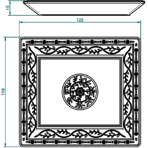 Поднос фарфоровый THG Marquise Porcelaine Noire 12.2x11 см. A7F-A02-4612 (белый, декор: черный, золотой)