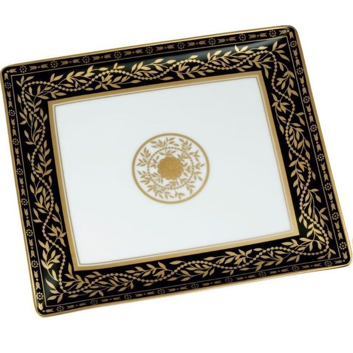 Поднос фарфоровый THG Marquise Porcelaine Noire 22x19.8 см. A7F-A02-4614 (белый, декор: черный, золотой)
