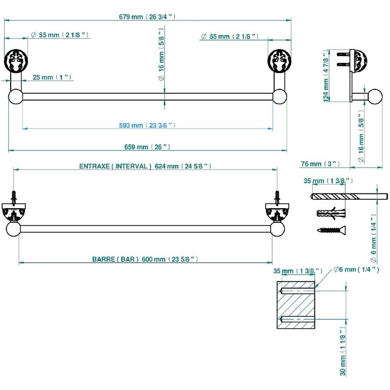Полотенцедержатель 60 см. THG Flore U5A-A02-514/60 (хром, хрусталь)