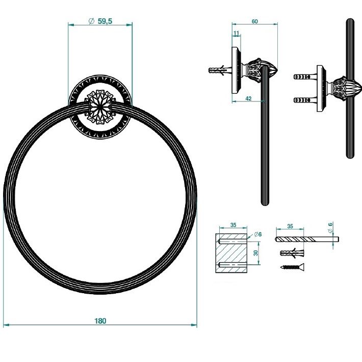 Полотенцедержатель кольцо 18 см THG Malmaison Metal U93-F01-504N (золотой)