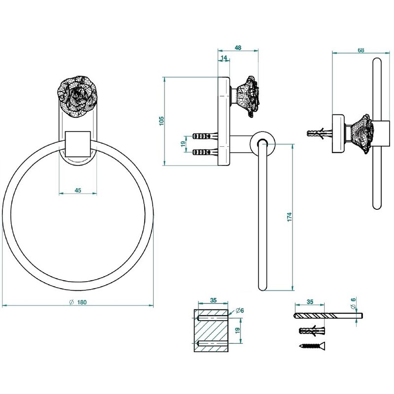 Полотенцедержатель кольцо 18 см U5J-F01-504N (золотой, розовый)
