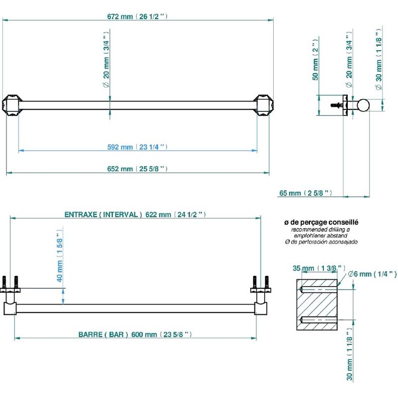 Полотенцедержатель настенный 60 см. THG Nihal Porcelaine Ivoire U2N-F30-520/60 (золотой)