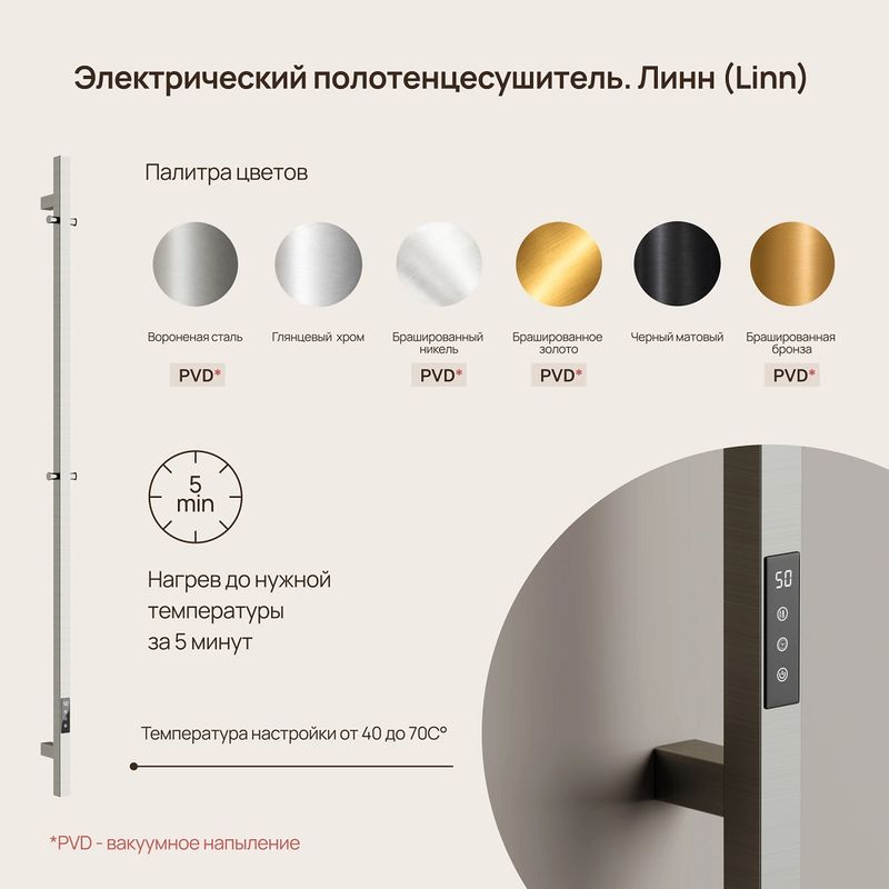 Полотенцесушитель электрический Sancos Линн (Linn) SC13002BN (брашированный никель), I-образный