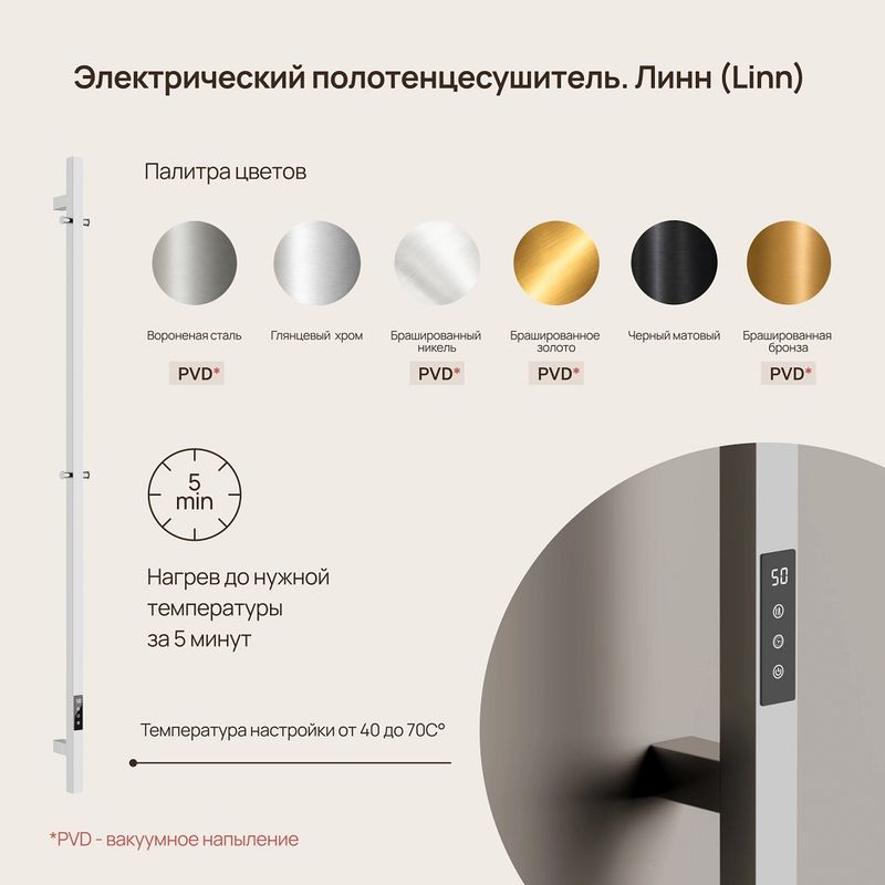 Полотенцесушитель электрический Sancos Линн (Linn) SC13002CH (хром), I-образный