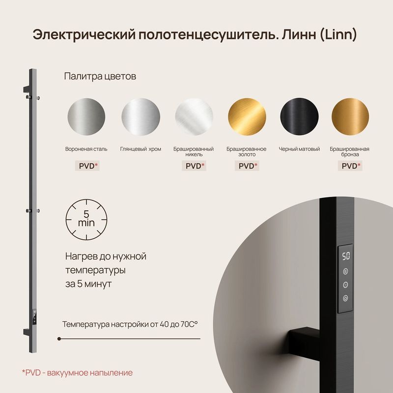 Полотенцесушитель электрический Sancos Линн (Linn) SC13002GG (вороненая сталь), I-образный
