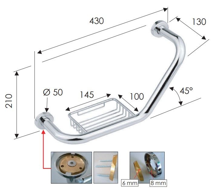 Поручень для ванны с мыльницей Remer RB RB480CR (хром)