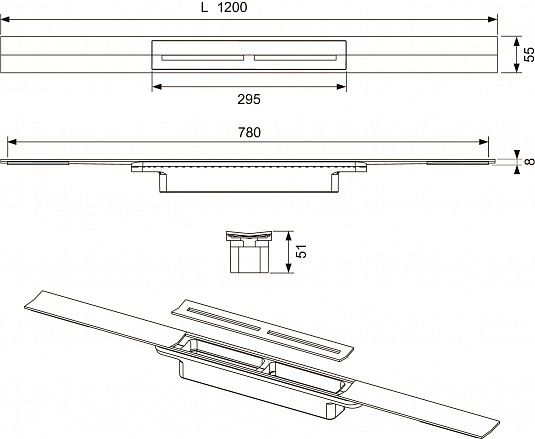 Душевой лоток TECE Drainprofile 671210 (нержавеющая сталь глянцевая), 120 см