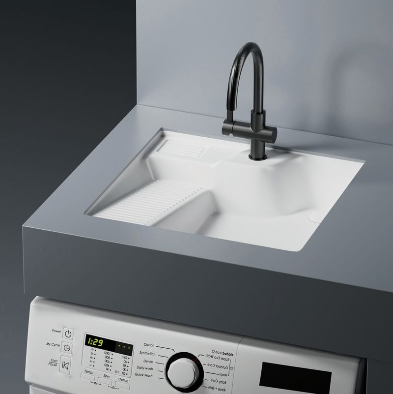 Раковина на стиральную машину Abber Rechteck AC2224L 54.5х52х13 (белый), встраиваемая снизу, с донным клапаном, левая
