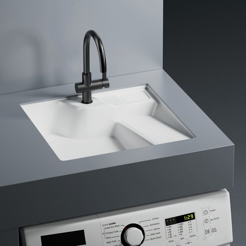 Раковина на стиральную машину Abber Rechteck AC2224R 54.5х52х13 (белый), встраиваемая снизу, с донным клапаном, правая