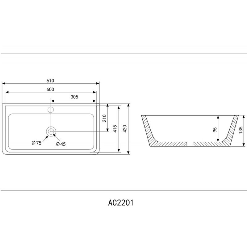 Раковина накладная Abber Rechteck AC2201 61x42x13,5 (белый)