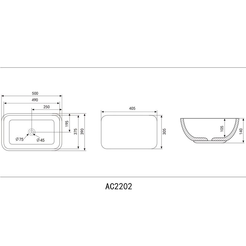 Раковина накладная Abber Rechteck AC2202MBE 50x39x14 (светло-бежевый матовый)