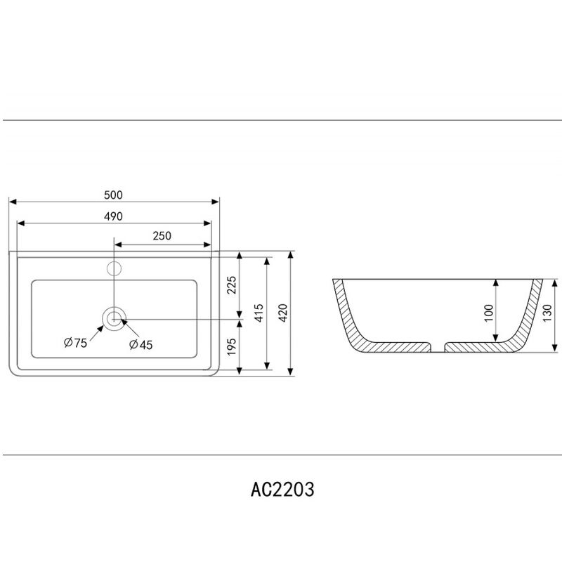 Раковина накладная Abber Rechteck AC2203 50x42x13 (белый)
