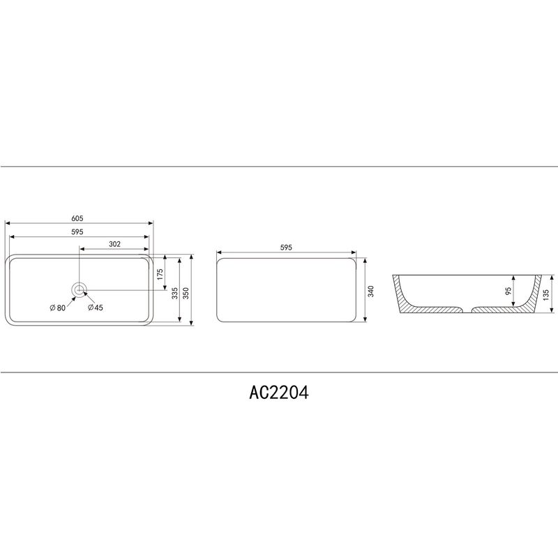 Раковина накладная Abber Rechteck AC2204 60,5x35x13,5 (белый)