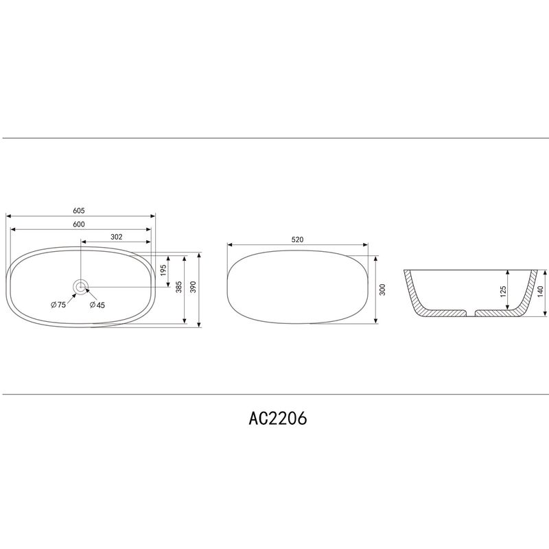Раковина накладная Abber Rechteck AC2206 60,5x39x14 (белый)