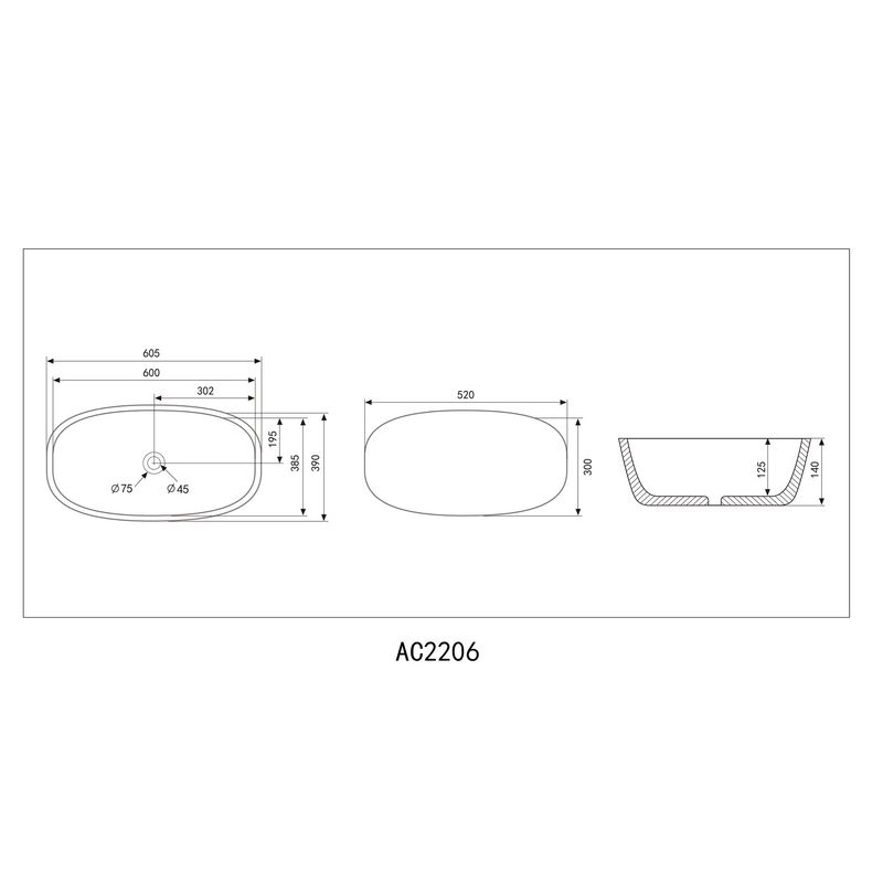 Раковина накладная Abber Rechteck AC2206MG 60,5x39x14 (серый матовый)