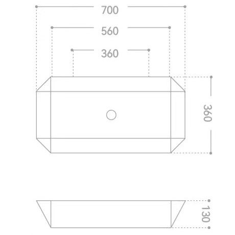 Раковина накладная Abber Rechteck AC2218 70х36х16 (белый), с донным клапаном
