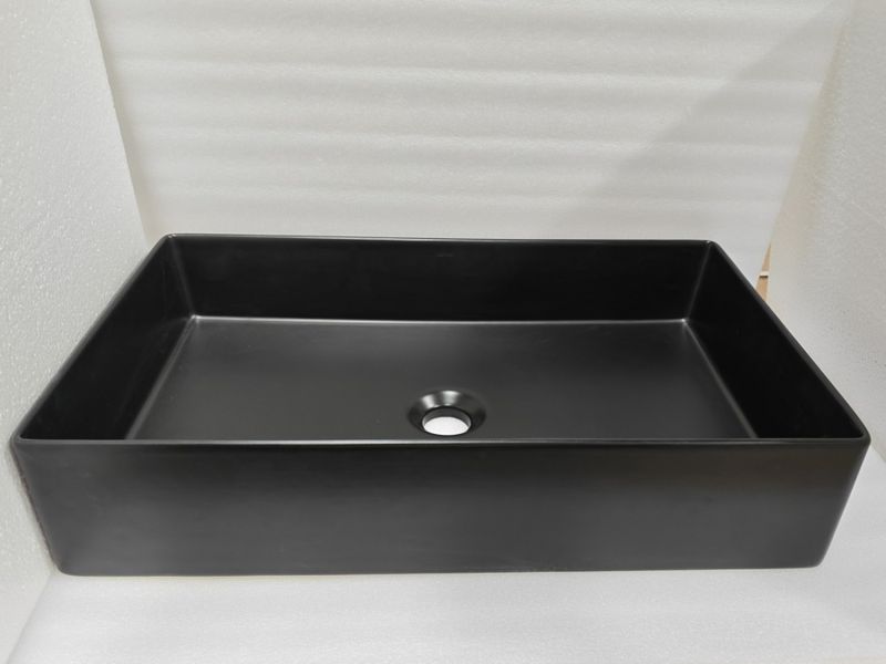 Раковина накладная Abber Rechteck AC2220MB 60х36х16 (черный матовый), с донным клапаном