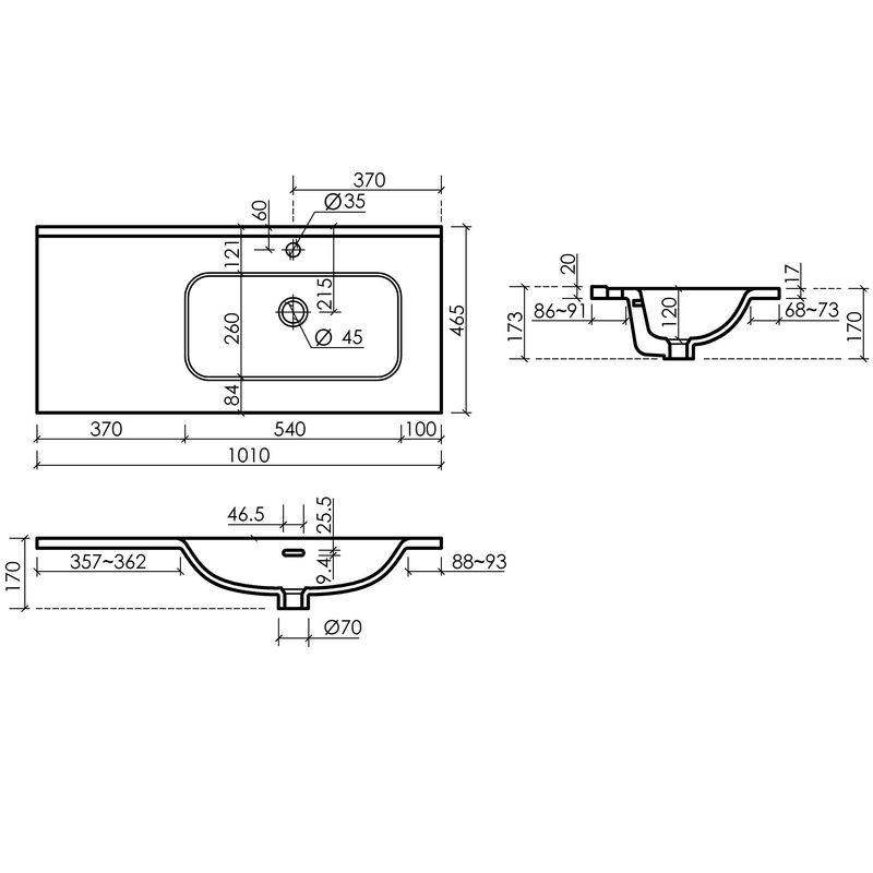 Раковина накладная Ceramicanova Element CN7003R 101x46.5 (белый), без донного клапана, правая