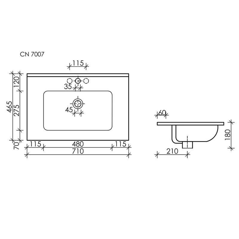 Раковина накладная Ceramica Nova Element CN7007 71x46.5 (белый глянцевый), без донного клапана