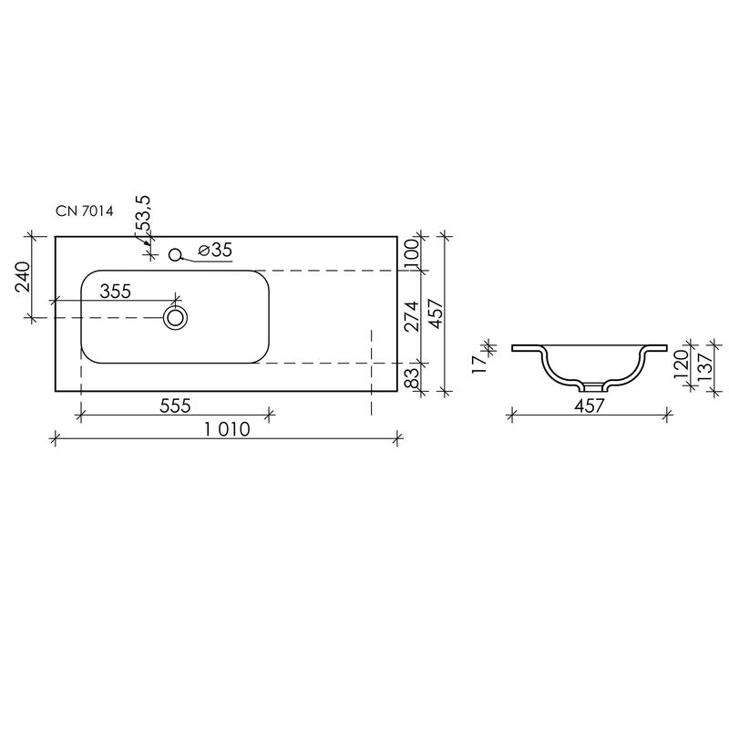 Раковина накладная Ceramica Nova Грация (Grace) CN7014MB 101x45.7 (черный матовый), чаша слева