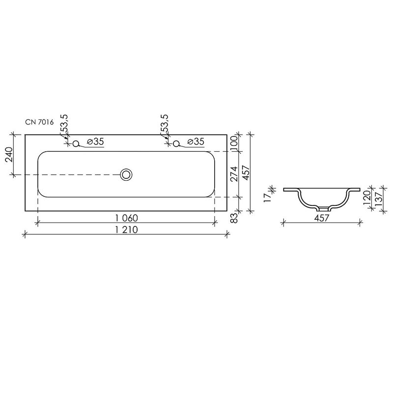 Раковина накладная Ceramica Nova Element CN7016 122x47 (белый глянцевый), без донного клапана