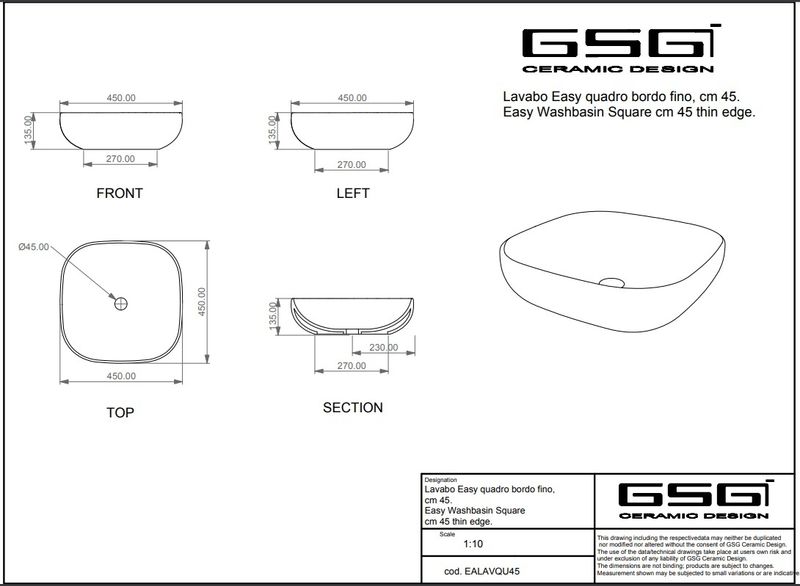 Раковина накладная GSG Easy EALAVQU45003 45x45 (черный матовый)