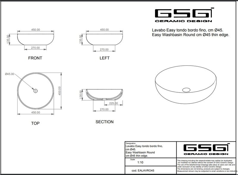 Раковина накладная GSG Easy EALAVRO45020 45 см. (серый матовый)